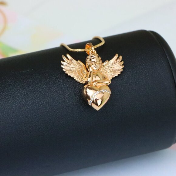 Rose Gold Angel Pendant with Heart and Wings – Elegant Spiritual Charm, XPPT1404 - Picture 6 of 13